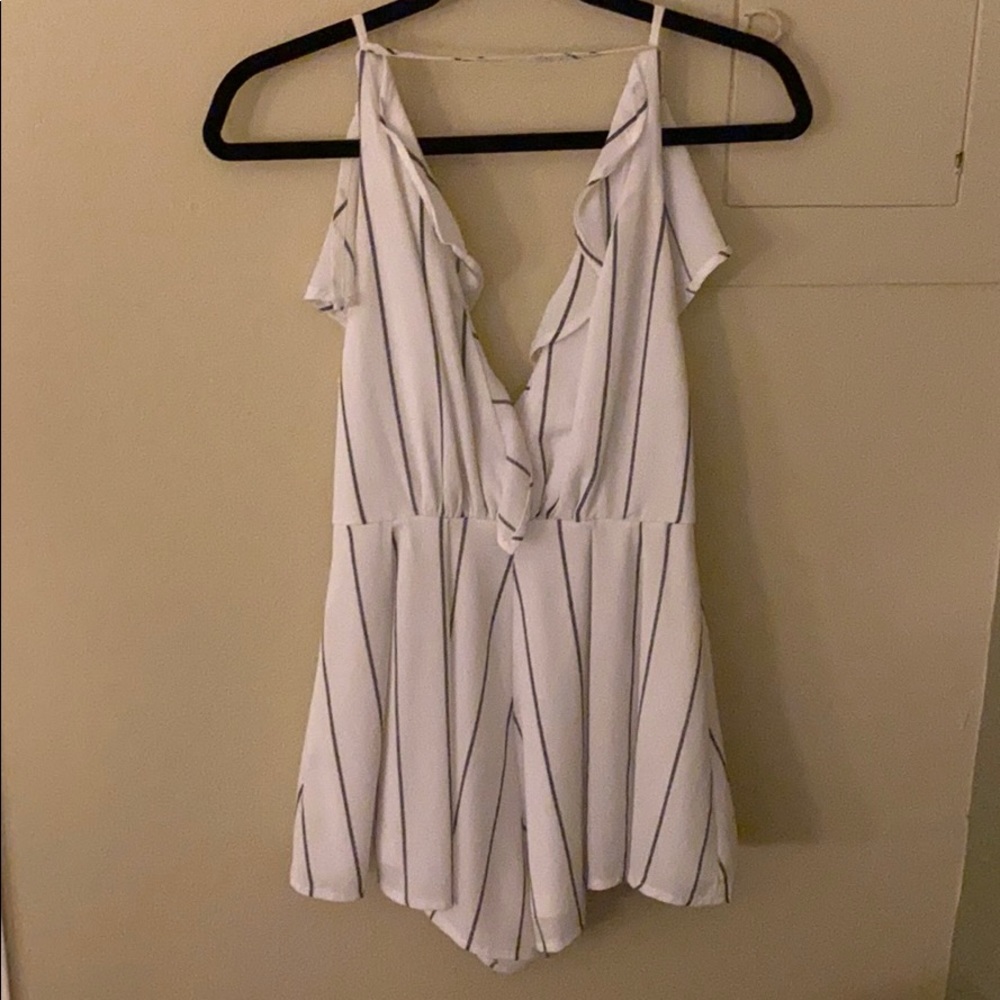 LF stripe ruffle romper striped